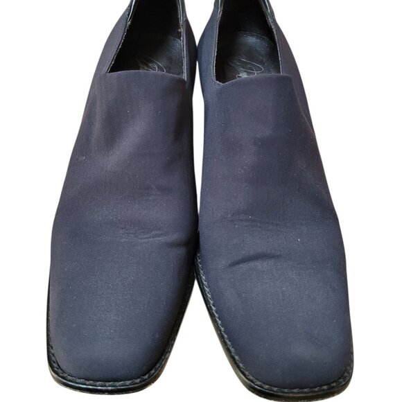 Donald J Pliner Ida Pumps Shoes Size 9 M Black Stretch Fabric 3" Stack Heel - Picture 2 of 8